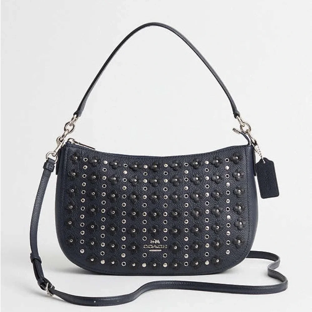 Coach Chelsea Navy With Floral Rivets Studded Women's Crossbody Bag - Picture 14 of 15